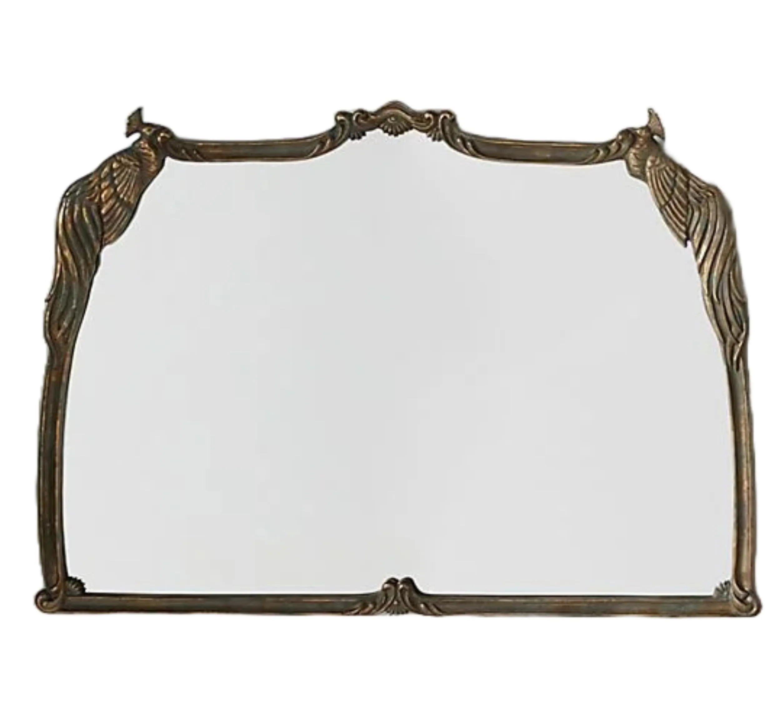 CORSICA DESIGNS 40x24 Metal Peacock Wall Mirror for Living Room, Bedroom and Vanity, Decorative Large Antique Traditional Mirror in Saint Gobain Glass, Tabletop Wall Mounted Hanging
