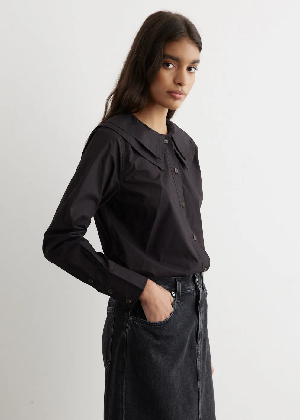 Cotton Poplin Double-Collar Shirt