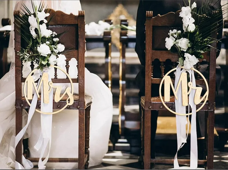 Custom Personalized Mr And Mrs Chair Signs For Wedding Reception Rustic Table Decor-Photo Props