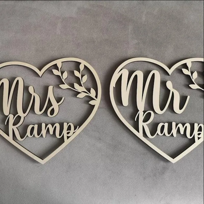 Custom Personalized Mr And Mrs Chair Signs For Wedding Reception Rustic Table Decor-Photo Props
