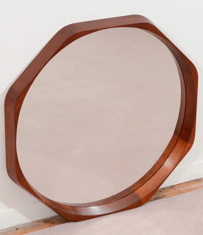 Danish Modern 1950s Mirror with Wooden Octagonal Frame