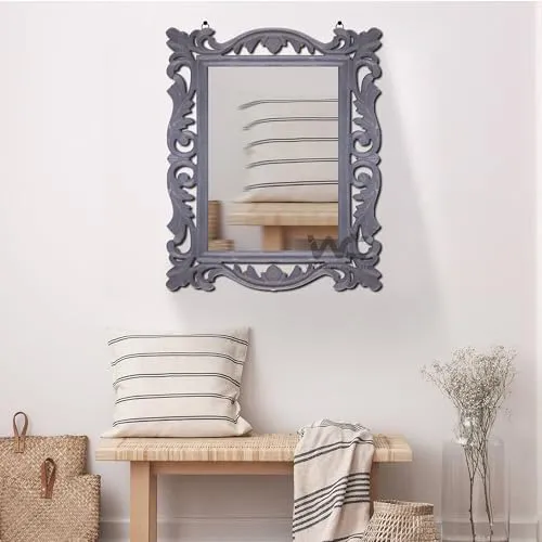 Decorative Wall Mirror Antique Gray Royal Mirror Frame Wall Hanging for Living Room, Bedroom, Bathroom, and Home Decor