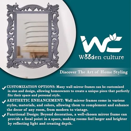Decorative Wall Mirror Antique Gray Royal Mirror Frame Wall Hanging for Living Room, Bedroom, Bathroom, and Home Decor