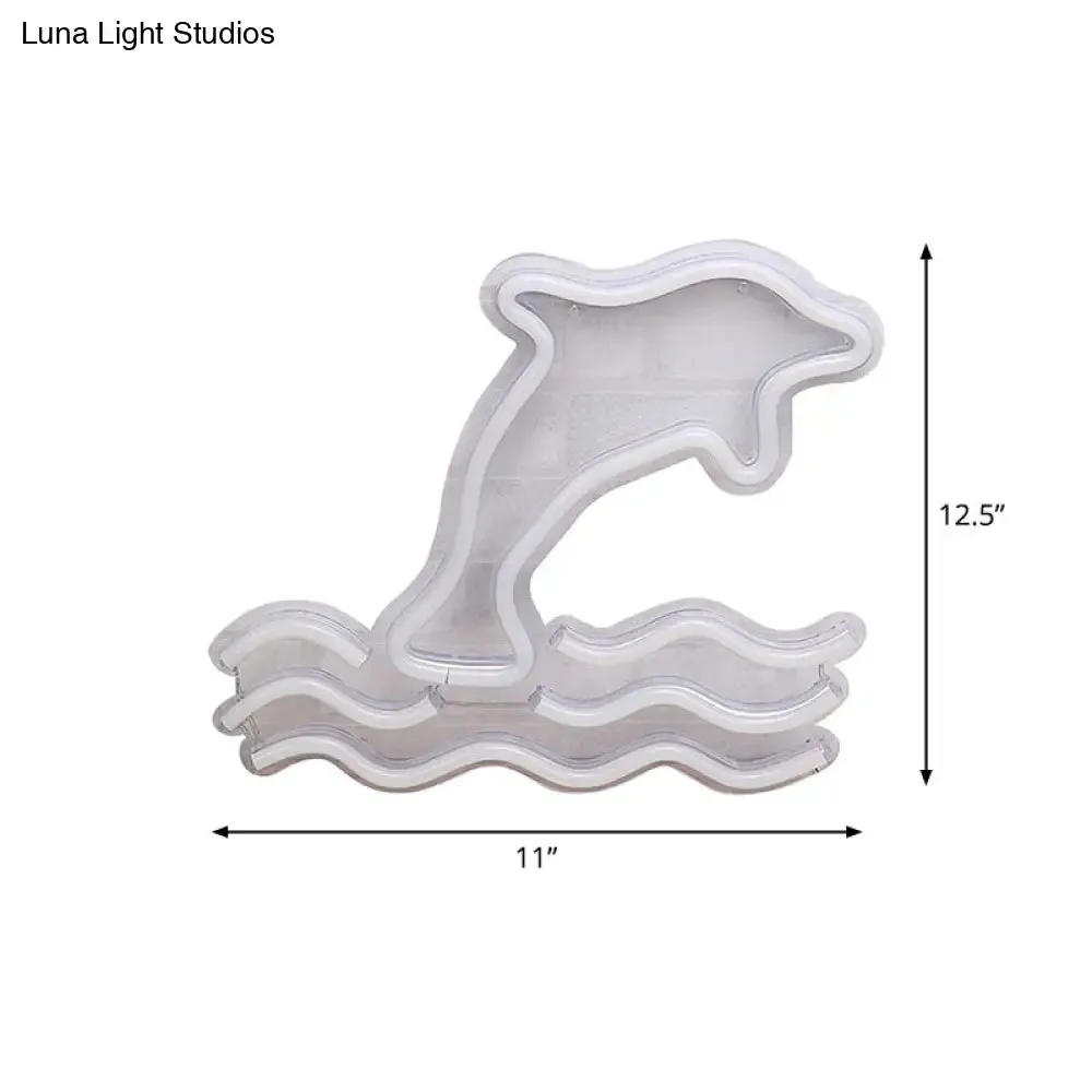 Dolphin Cartoon Night Lamp - Plastic Wall Lighting for Children's Bedroom in White