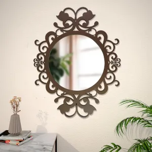 Ekhasa Wooden Wall Mirror (Mirror Size - 12 inch, Frame Size - 19 inch) | Perfect for Living Room, Bedroom, Bathroom, Home Decor | Round Design with Compressed Wooden Frame Wall Mount Mirror