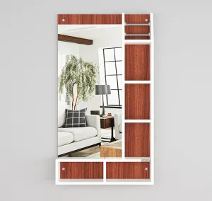 ERAWUD Wood Wall Mount Rectangular Wall Mirror 103 x 58 x 1.5 Cm with Shelves for Home Decor Engineered Wood - Classic Walnut & White