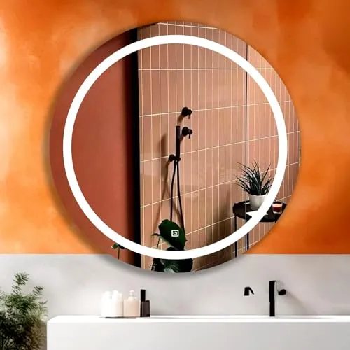 Fabels Innovative Circular LED Mirror: Antifog Defogger for Versatile Use - Touch Sensor Included, with Circle Design Touch Sensor Different Than Main Image. (30 x 30 Inches)