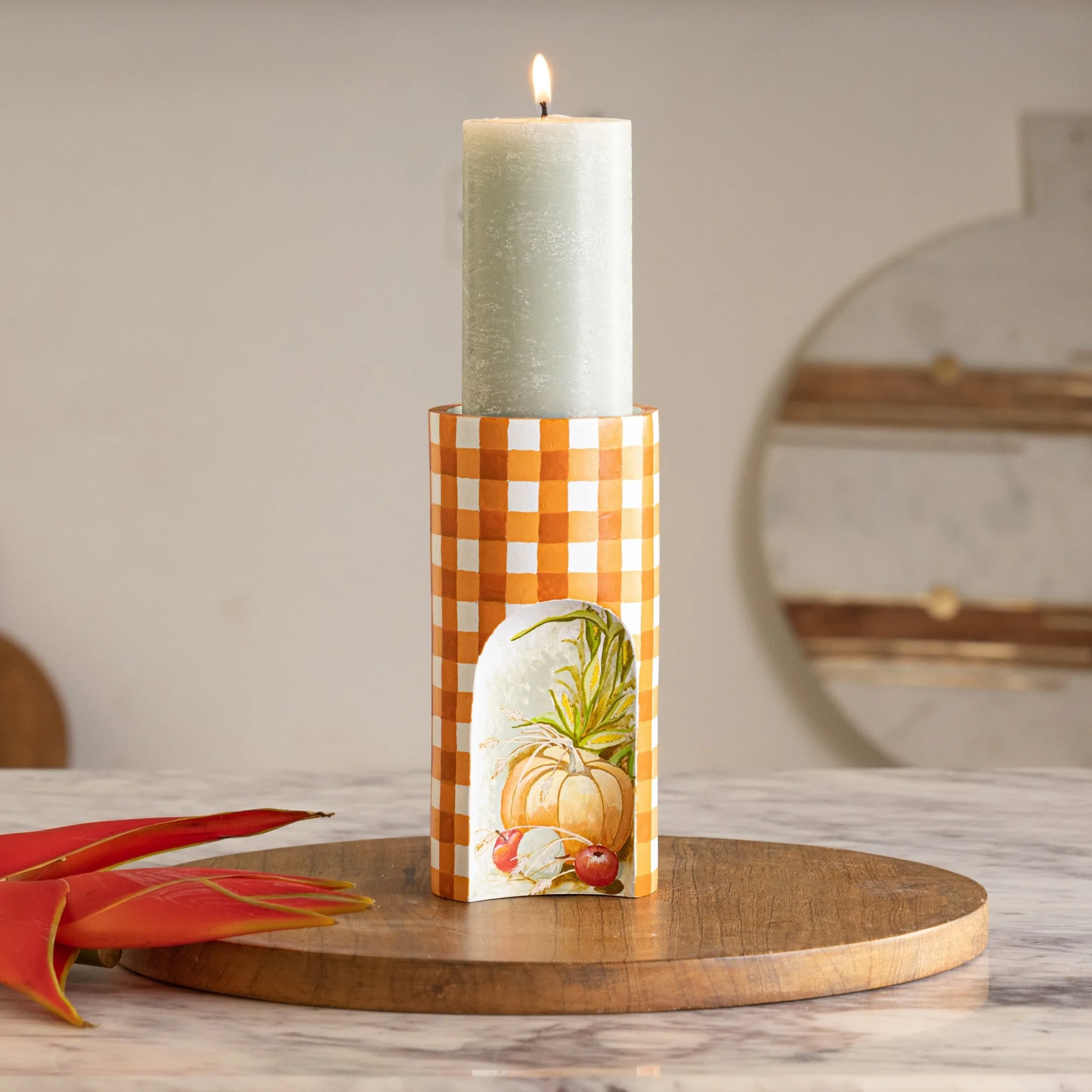 Fall Hand painted Wooden Candleholders Set Of 2