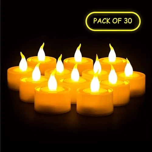 FLUZOV Tea Light Mini LED Plastic Candles with Bright Light, Flameless & Smokeless Decorative Acrylic Tea Light Candle for Gifting, House, Diwali, Christmas, Festival (Set of 30)
