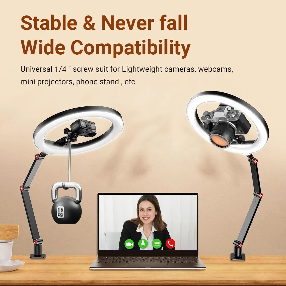 Foldable 10 Led Ring Light with Swing Arm Stand & Phone Holder