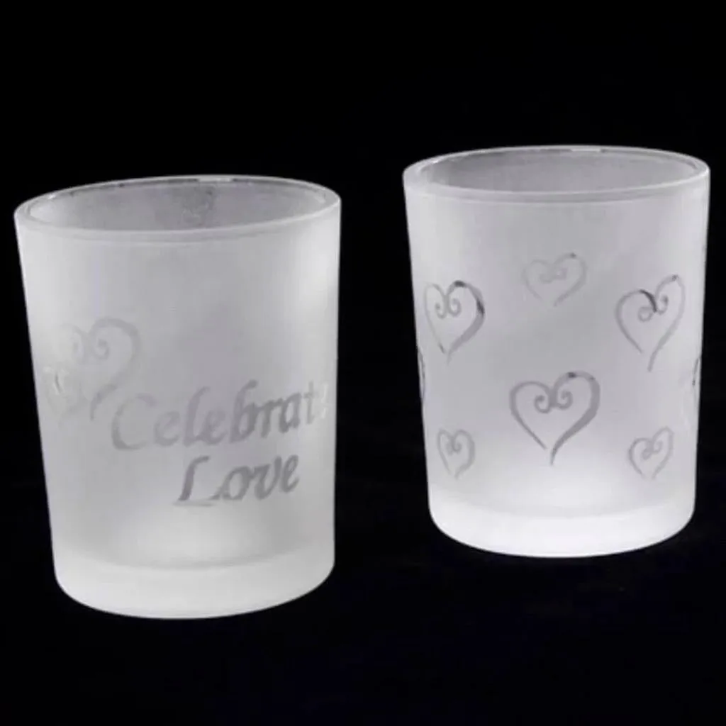Frosted & Etched Glass Votive Candle Holders Love Theme 2 Assorted