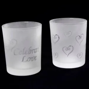 Frosted & Etched Glass Votive Candle Holders Love Theme 2 Assorted