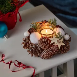 Frosted Pine Candle Holder - 15cm