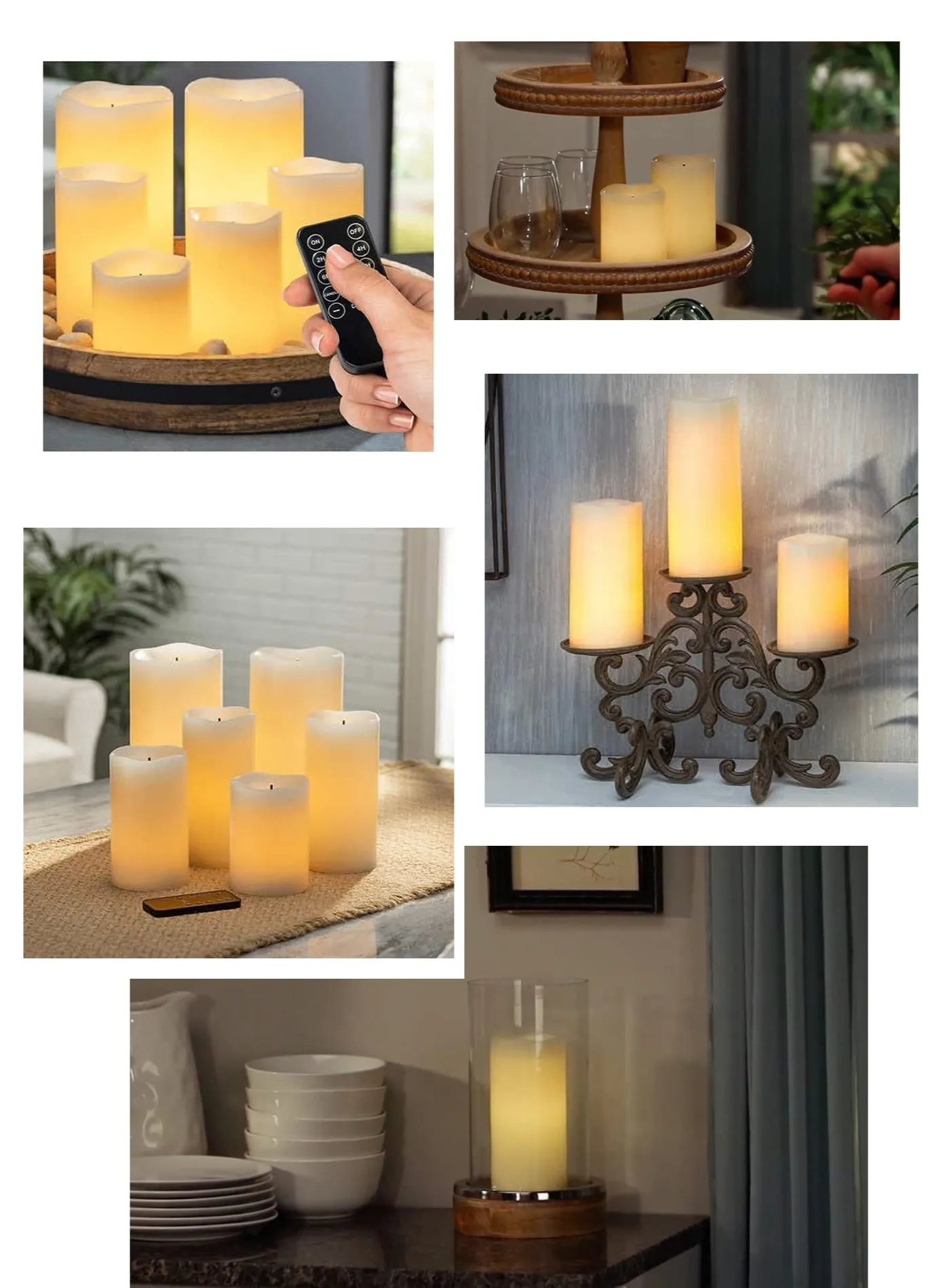 Glow Wick Cream LED Pillar Candles, 6 Pack (Batteries & Remote Control Included)