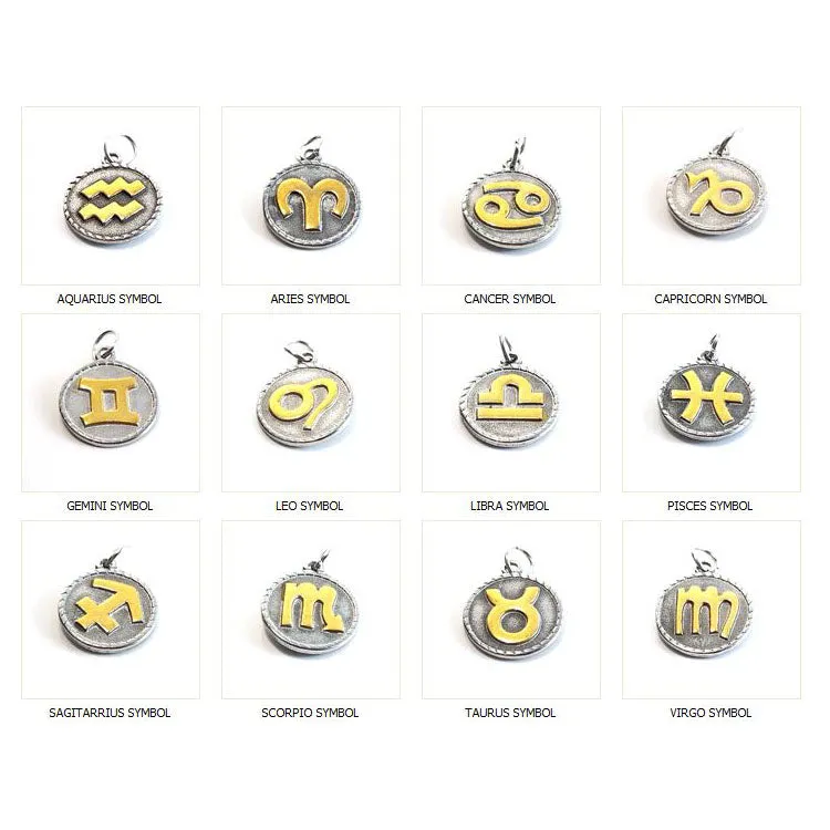 Gold Stainless Steel Zodiac Pendants, Astrological Signs Set of 12, 3/4 inch diameter