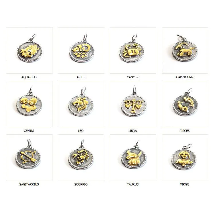 Gold Stainless Steel Zodiac Pendants, Astrological Signs Set of 12, 3/4 inch diameter