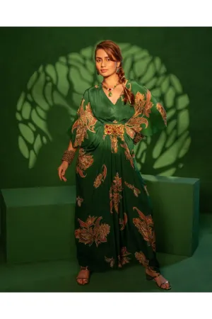 Green Printed Kaftan with jewel Work