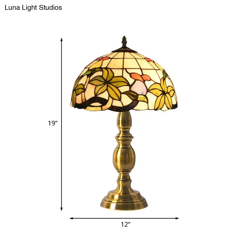 Haedus - Stained Art Glass Tiffany Style Table Lamp in Brushed Brass - Elegant