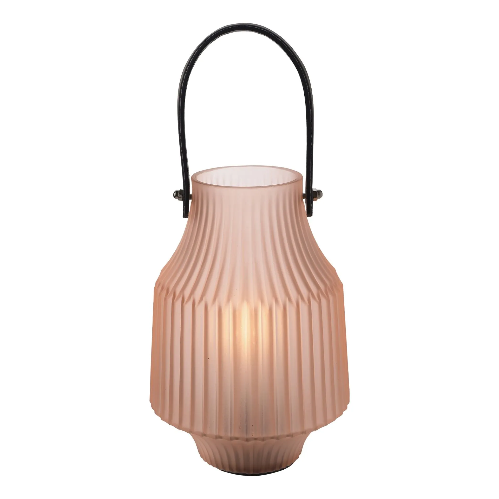 HESTIA BATTERY OPERATED PORTABLE LANTERN FROSTED PINK 15CM X 20CM