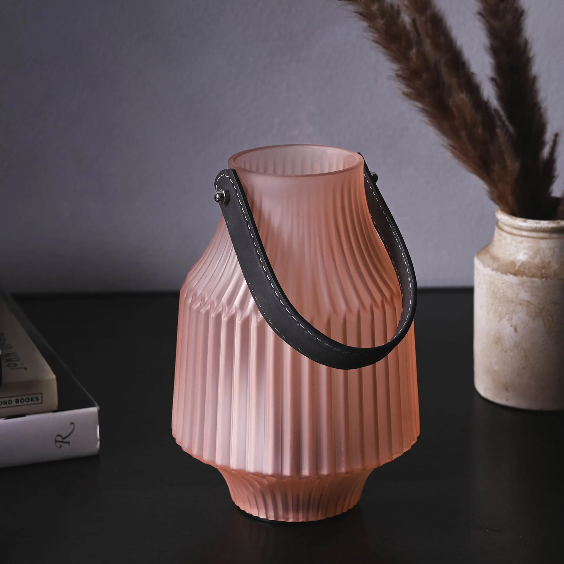 HESTIA BATTERY OPERATED PORTABLE LANTERN FROSTED PINK 15CM X 20CM