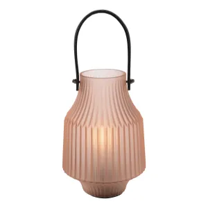 HESTIA BATTERY OPERATED PORTABLE LANTERN FROSTED PINK 15CM X 20CM