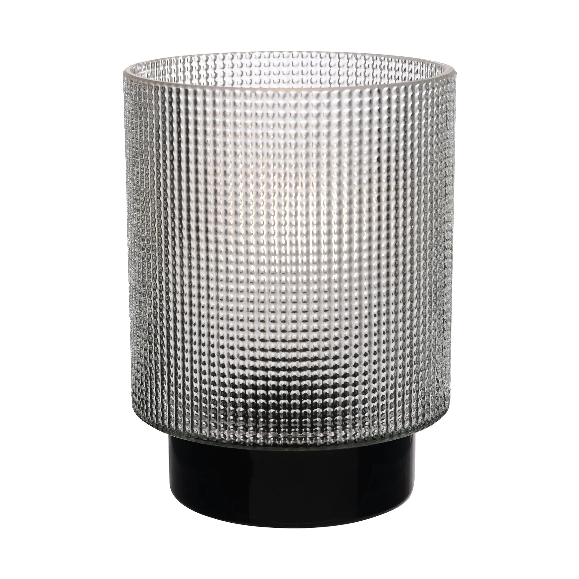 HESTIA BATTERY OPERATED TEXTURED GLASS LAMP WITH BLACK BASE 12CM X 16CM