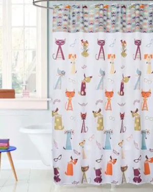 Hipster Paws Fabric Shower Curtain