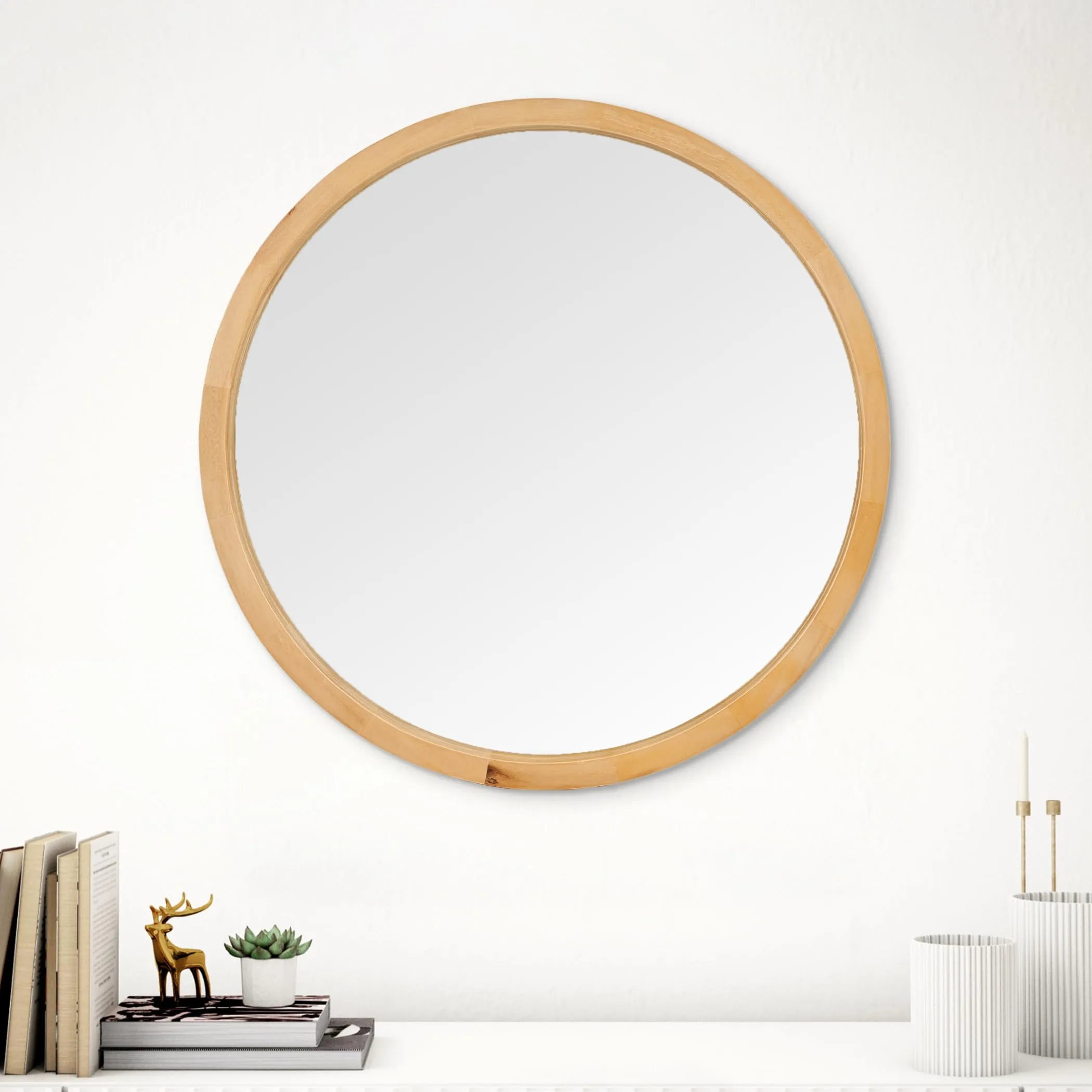 Home Centre SS24 Round Wooden MIRROR-1A-50CM-NATURAL