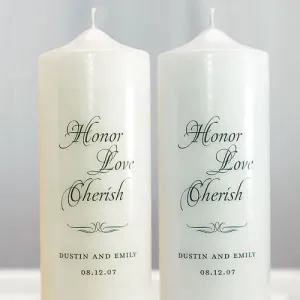 Honor Love Cherish Personalized Unity Candle White