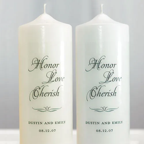 Honor Love Cherish Personalized Unity Candle White