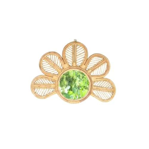 IRA Furniture Cane Flower Wall Mirror with Glass, 30 cm Diameter