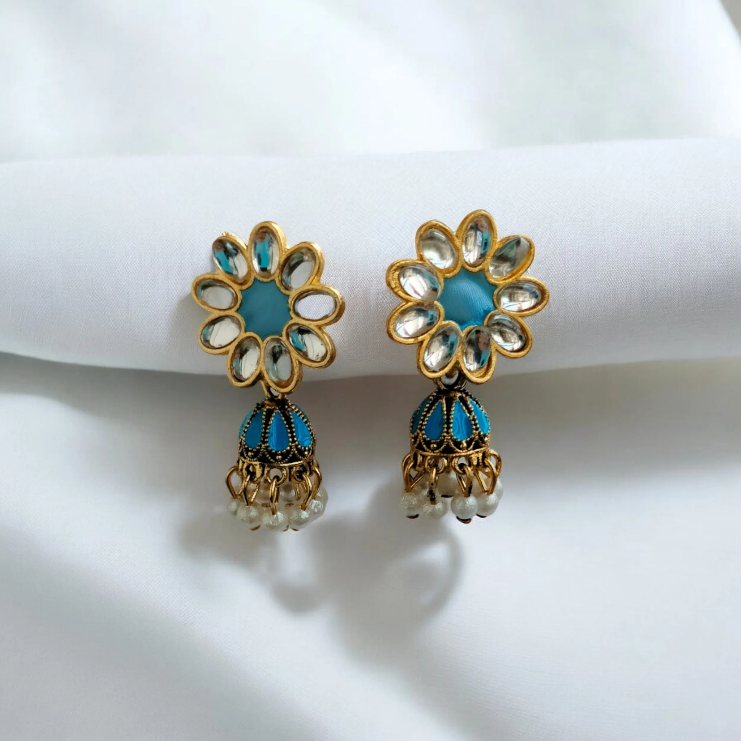 Jewelestia Blue Lotus Kundan Jhumkas