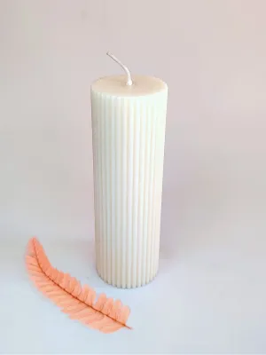 Kairos Homes Natural Soy Wax Vertical Lines Ribbed Pillar Candle for Home Decor/Table Decor/Roman Candles/Festivals, Designer Candles - Set of 2 Candles (Unscented) - White