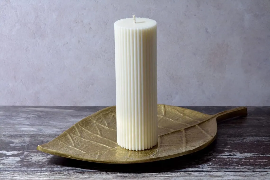 Kairos Homes Natural Soy Wax Vertical Lines Ribbed Pillar Candle for Home Decor/Table Decor/Roman Candles/Festivals, Designer Candles - Set of 2 Candles (Unscented) - White