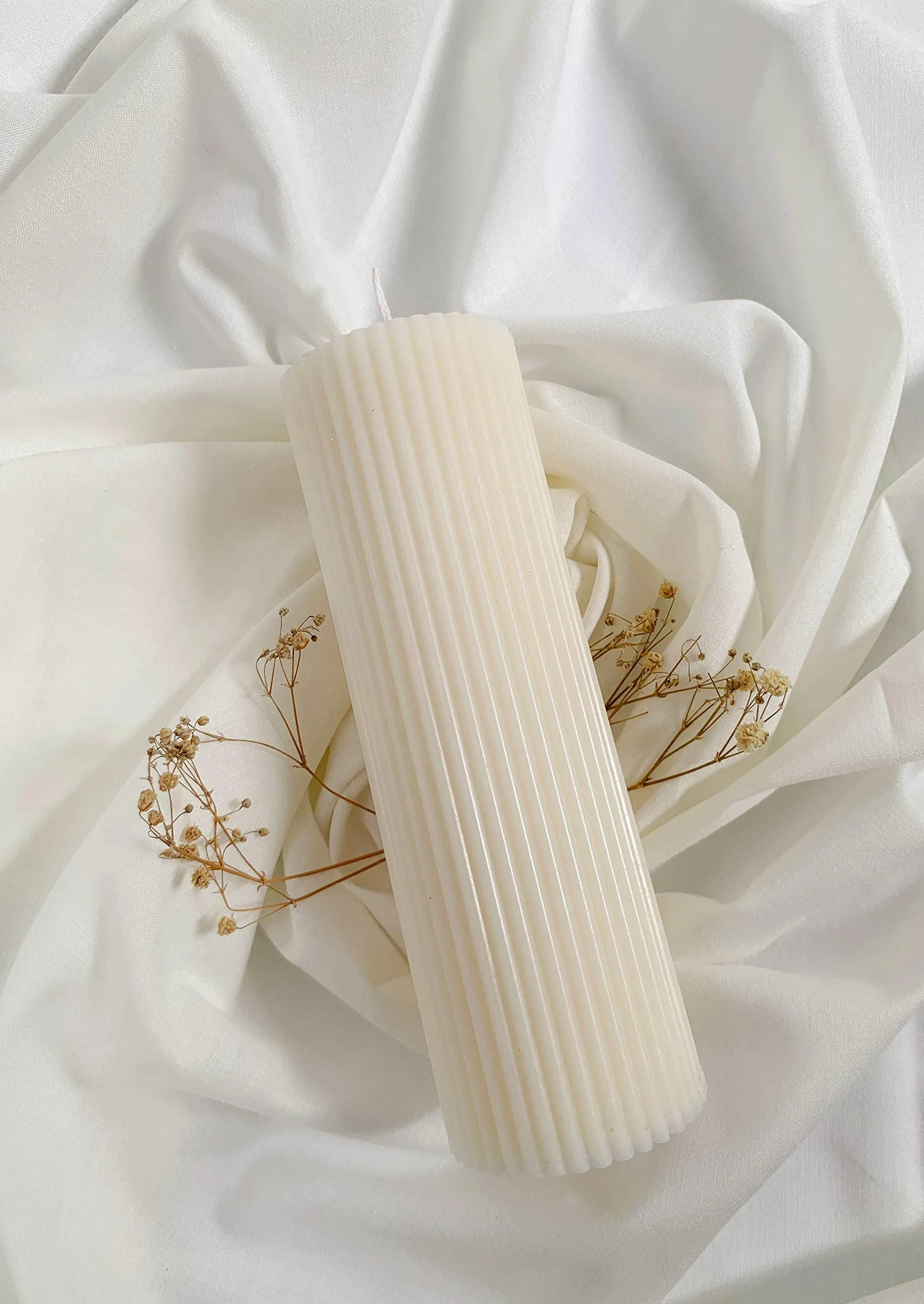 Kairos Homes Natural Soy Wax Vertical Lines Ribbed Pillar Candle for Home Decor/Table Decor/Roman Candles/Festivals, Designer Candles - Set of 2 Candles (Unscented) - White
