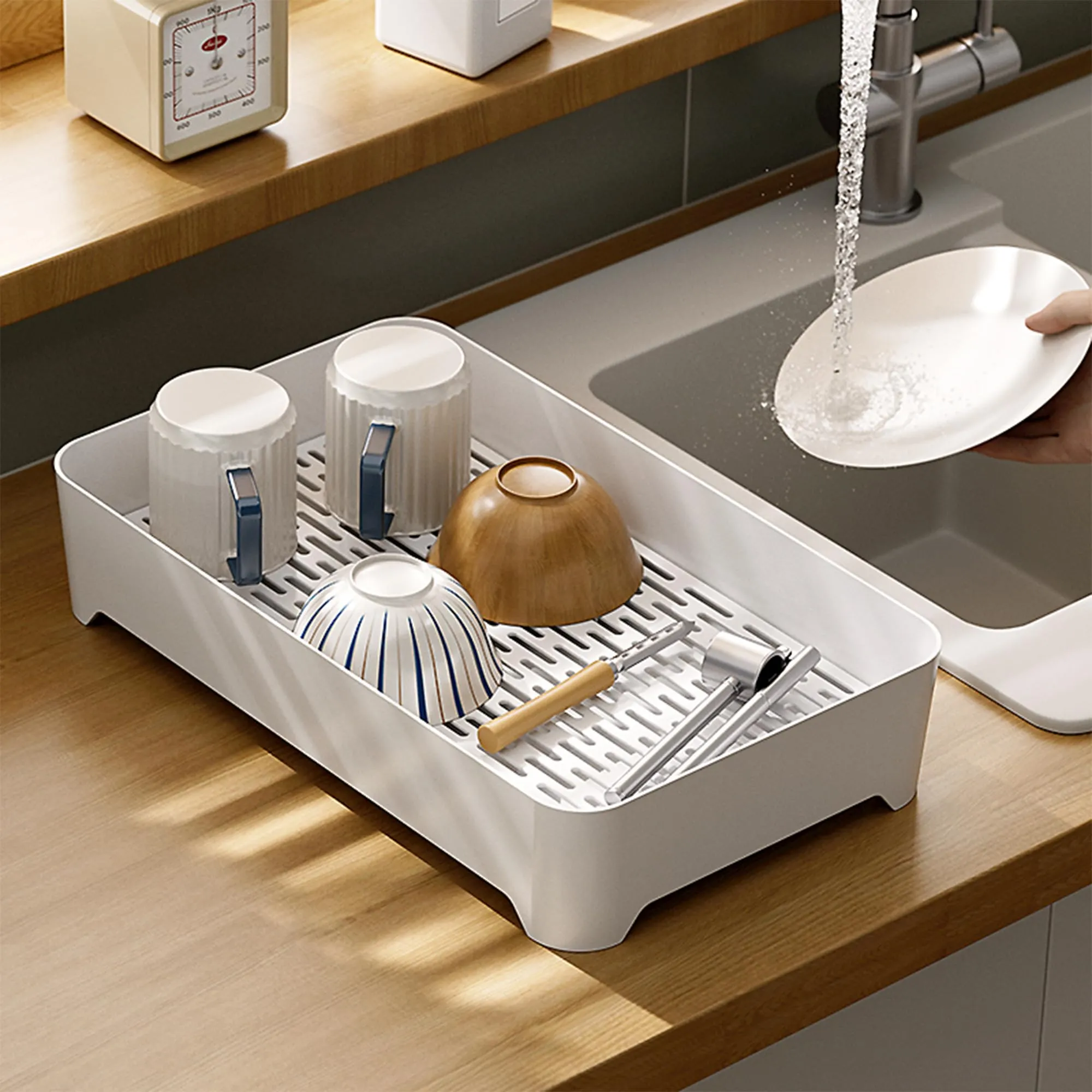 Kuber Industries Pack of 6 Multipurpose Decorative Drain Tray Large | Makeup Perfume Organiser, Bathroom, Decorative Dresser, Kitchen Countertop Organiser Tray | Anti Slip | YM.6302G | Grey