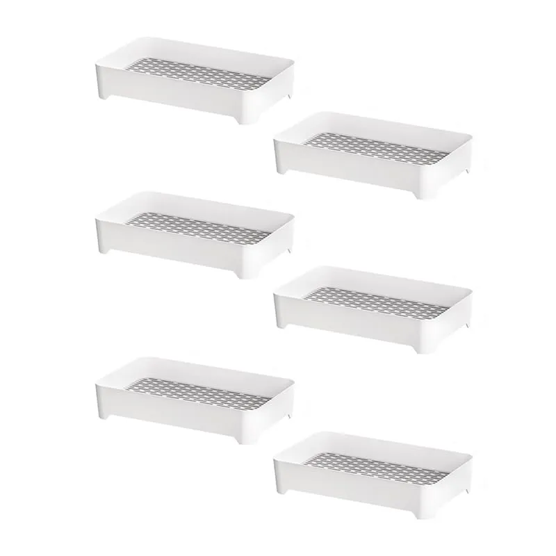 Kuber Industries Pack of 6 Multipurpose Decorative Drain Tray Large | Makeup Perfume Organiser, Bathroom, Decorative Dresser, Kitchen Countertop Organiser Tray | Anti Slip | YM.6302G | Grey