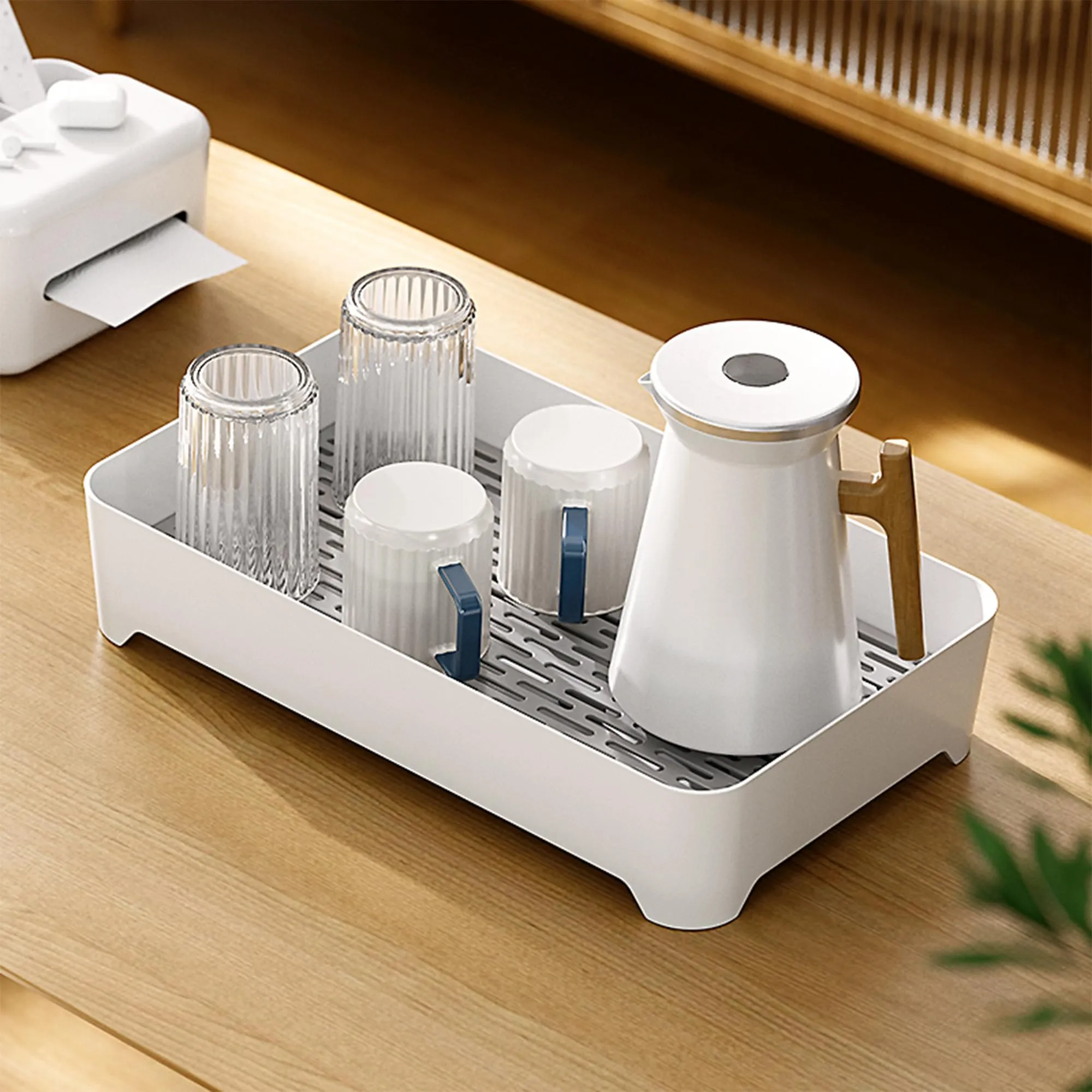 Kuber Industries Pack of 6 Multipurpose Decorative Drain Tray Large | Makeup Perfume Organiser, Bathroom, Decorative Dresser, Kitchen Countertop Organiser Tray | Anti Slip | YM.6302G | Grey