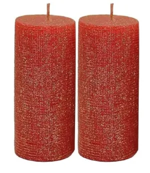 Kuber Selection Pack of 2 Pcs 2" x 6" Each Premium Red & Gold Pillar Candles for Christmas, New Year, Wedding Decoration, Home Decoration (Pack of 2 Pcs 2" x 6" Each, Red & Gold)