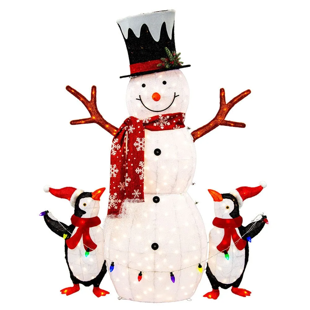 LED Flashing Tinsel Snowman with 2 Penguins