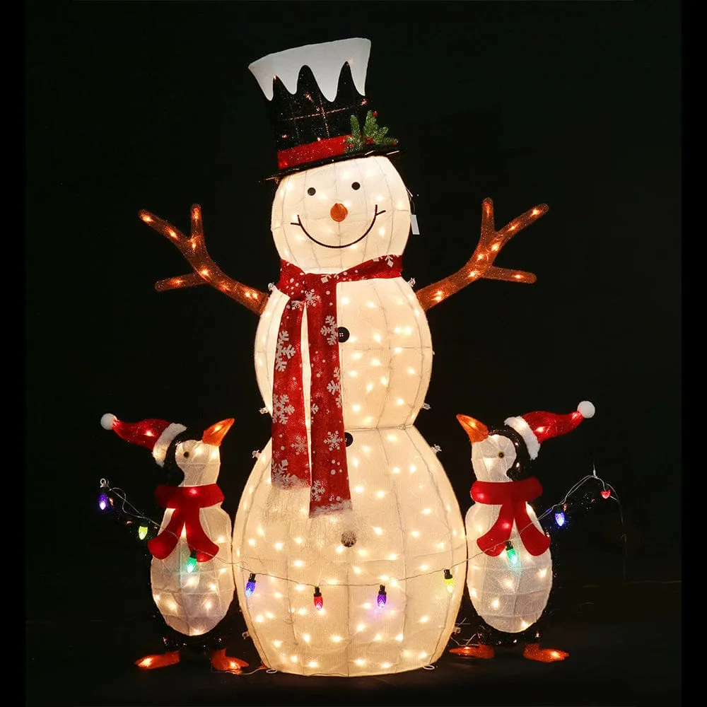 LED Flashing Tinsel Snowman with 2 Penguins