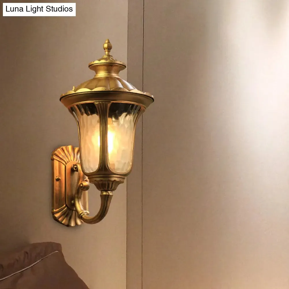 Lotus Sconce Water Glass Outdoor Wall Lamp in Brass/Black - Farmhouse Style