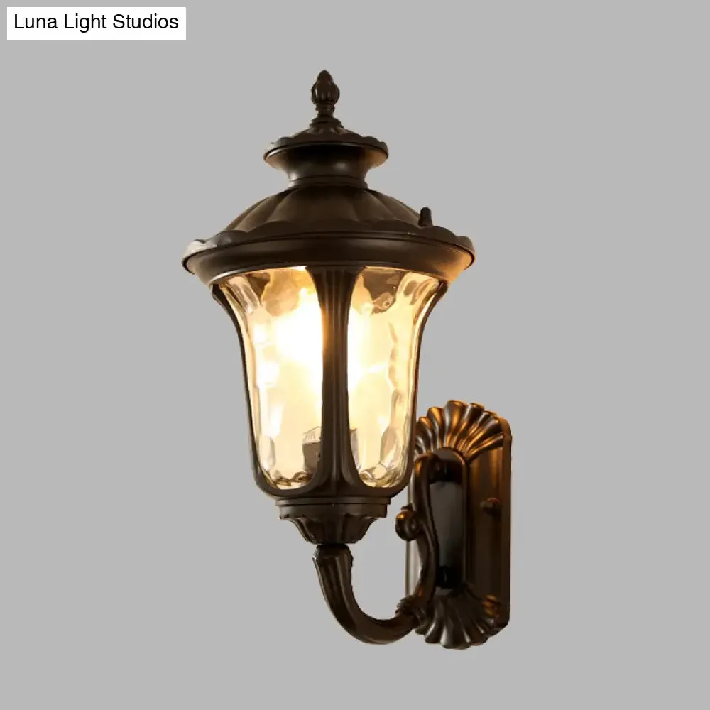 Lotus Sconce Water Glass Outdoor Wall Lamp in Brass/Black - Farmhouse Style