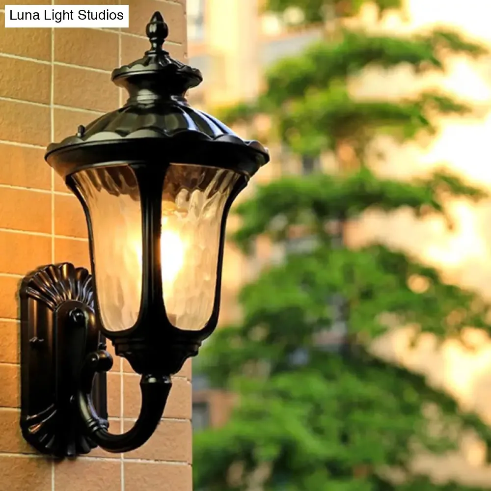 Lotus Sconce Water Glass Outdoor Wall Lamp in Brass/Black - Farmhouse Style