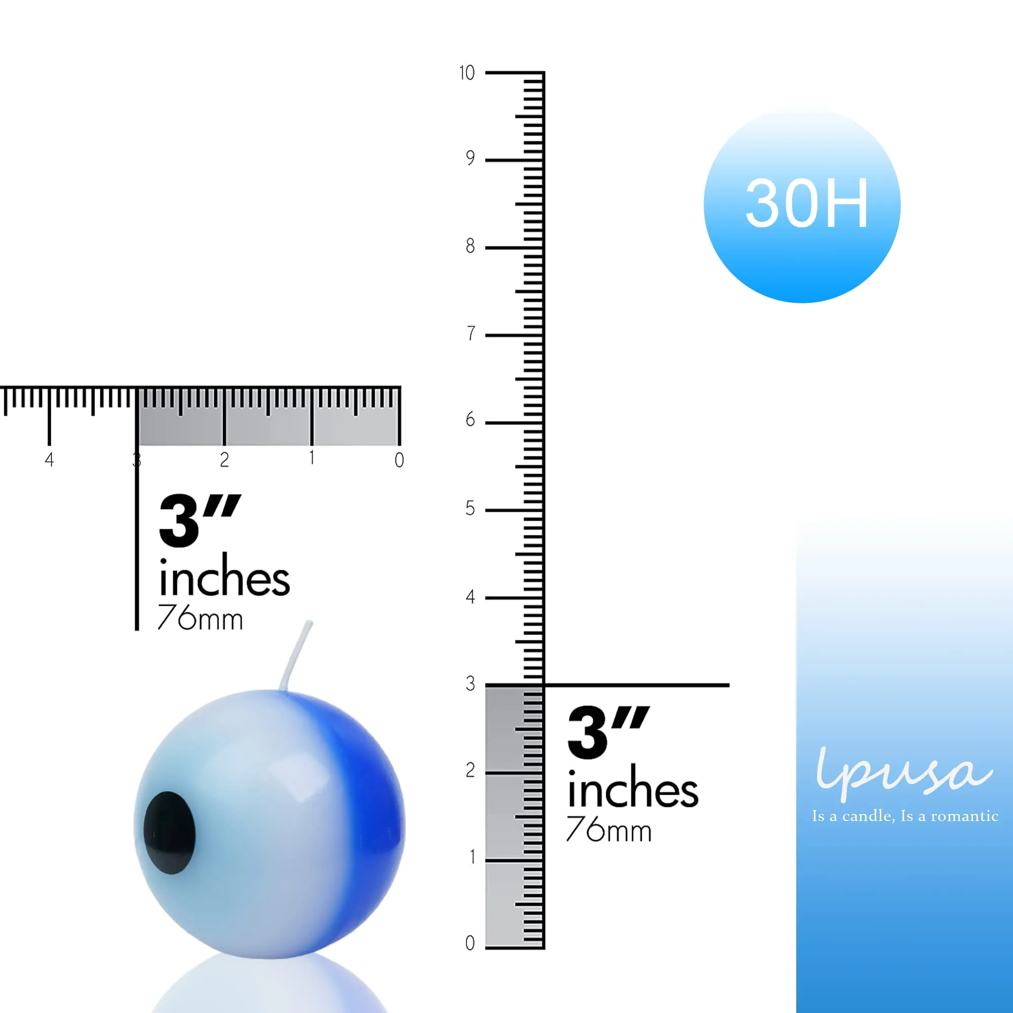 LPUSA Evil Eye Ball Candles-3 Inch Unscented Round Candles for Wedding Decoration,Premium Candles for Home and Office- Set of 3 Paraffin Sphere Candles