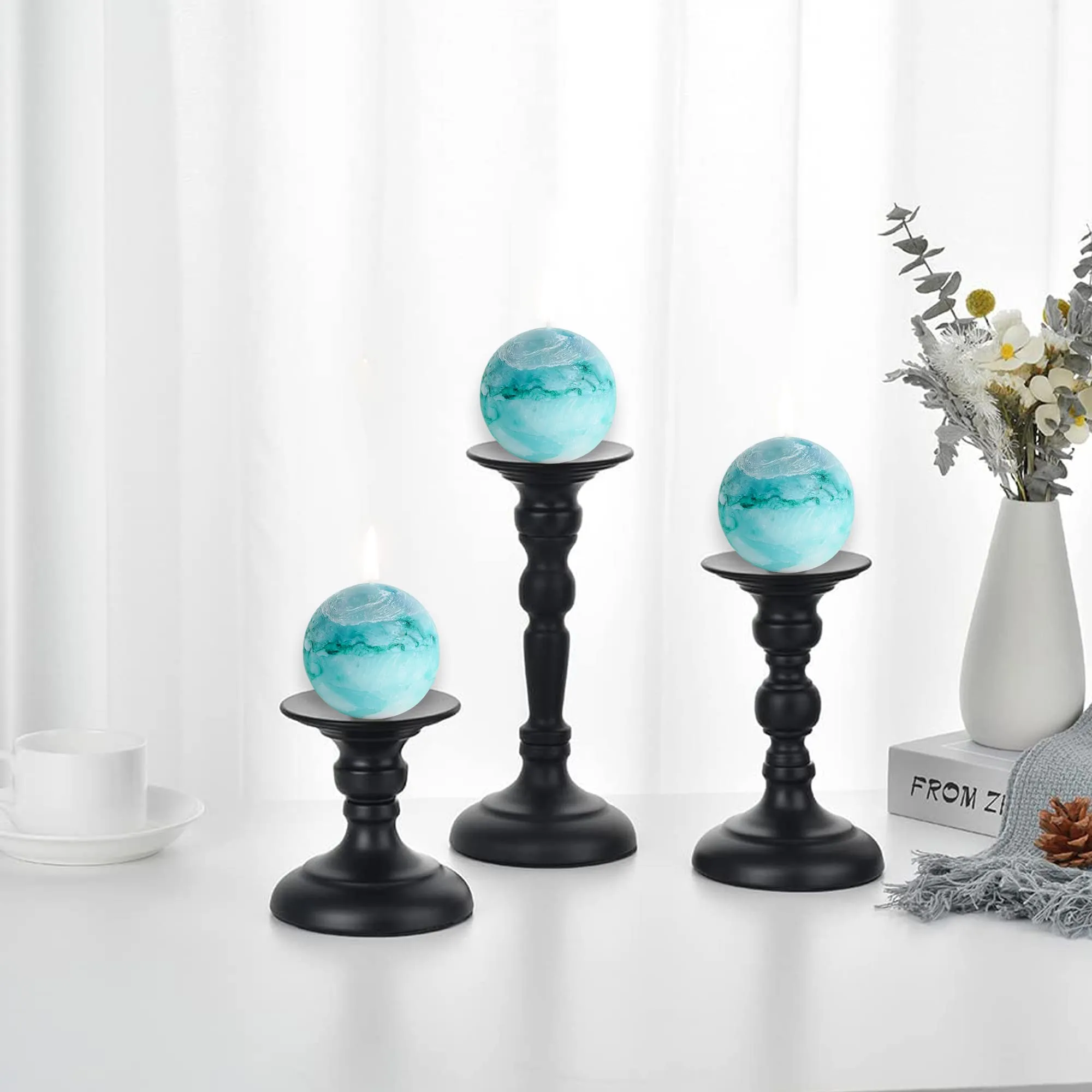 LPUSA Evil Eye Ball Candles-3 Inch Unscented Round Candles for Wedding Decoration,Premium Candles for Home and Office- Set of 3 Paraffin Sphere Candles