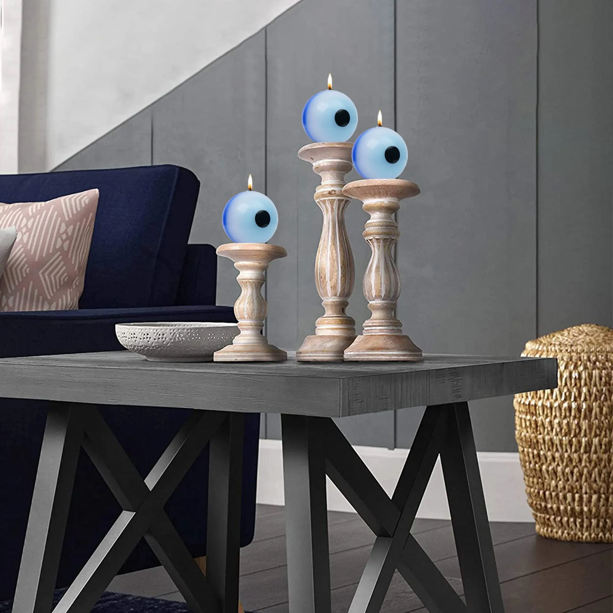 LPUSA Evil Eye Ball Candles-3 Inch Unscented Round Candles for Wedding Decoration,Premium Candles for Home and Office- Set of 3 Paraffin Sphere Candles
