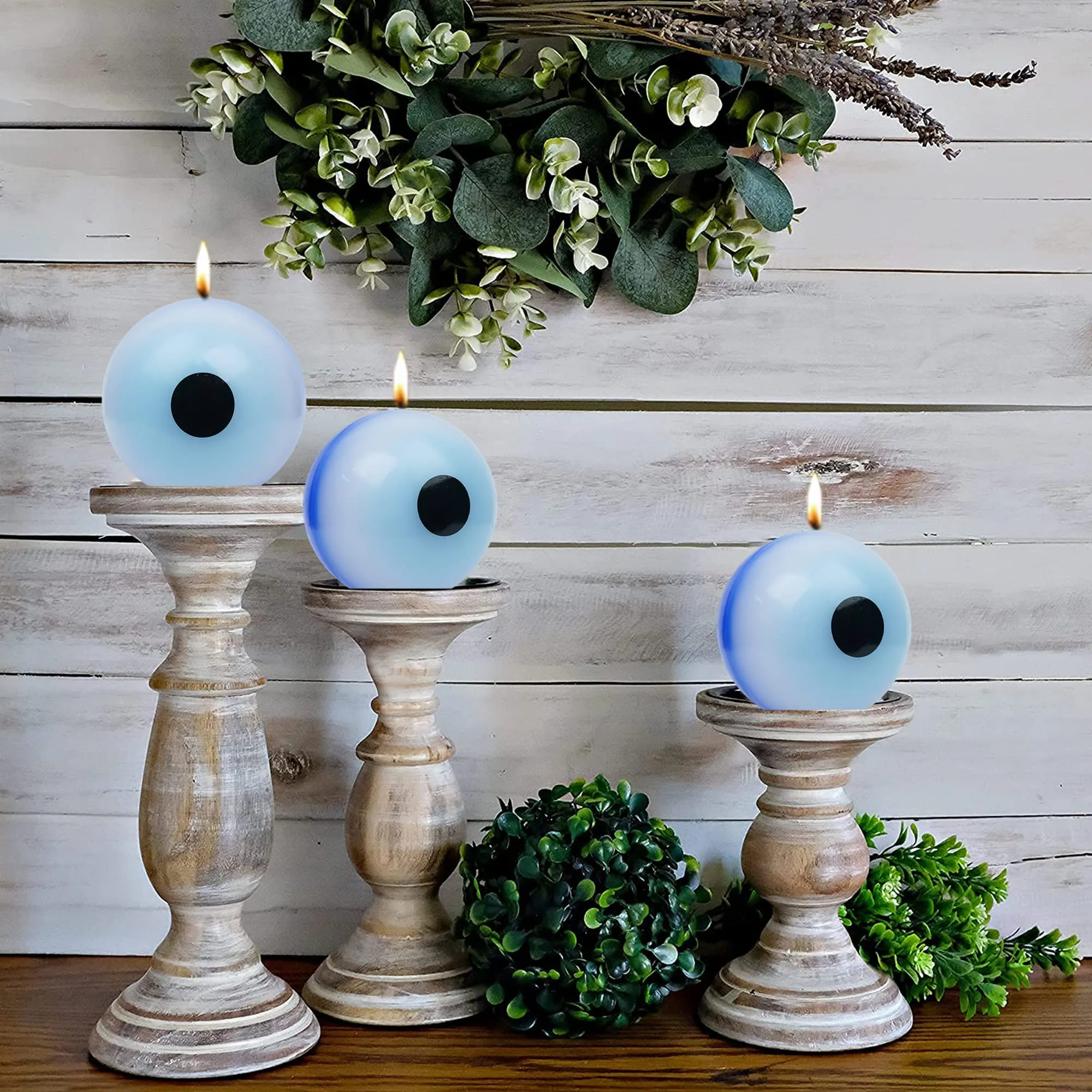 LPUSA Evil Eye Ball Candles-3 Inch Unscented Round Candles for Wedding Decoration,Premium Candles for Home and Office- Set of 3 Paraffin Sphere Candles