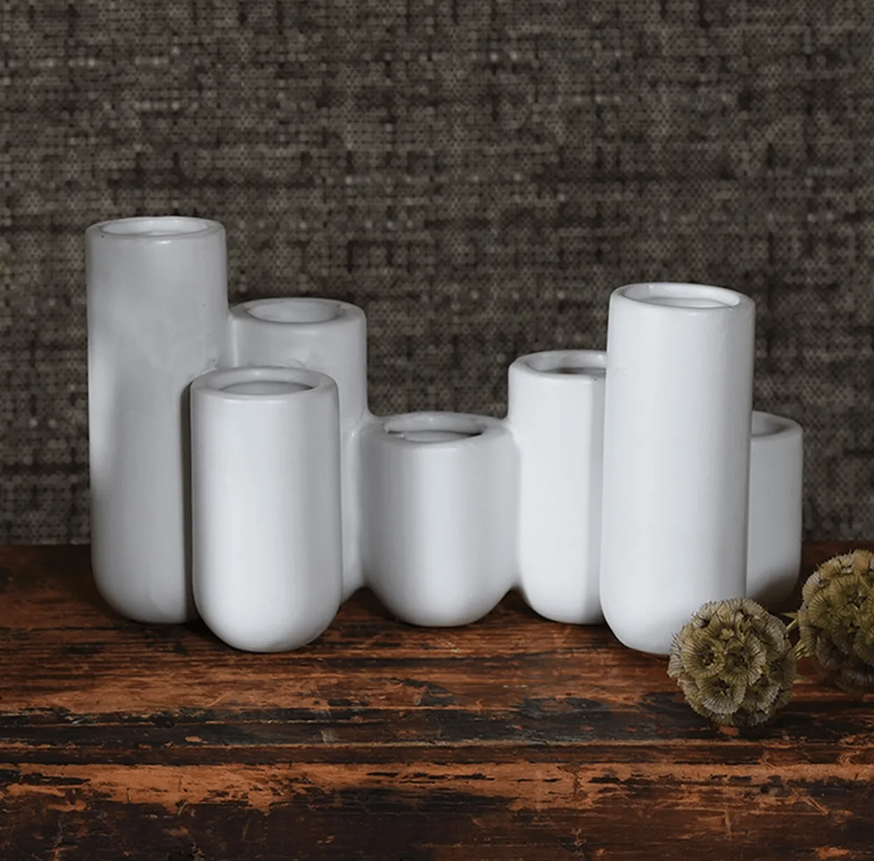 Luna Ceramic Bud Vase Cluster - Matte White