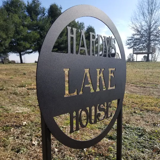 Metal Planter Sign - Personalized Metal Lake House Address with Stakes, Farmhouse Signs, Wedding Signs, Address Signs